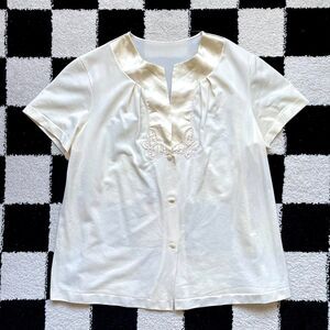 Vintage 60s Cream Butterfly Blouse L